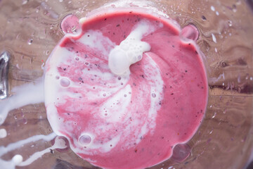 Blender Top View Whips Berries Raspberry Blueberries Banana Preparation Smoothie Smoothie Healthy Food
