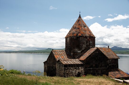 Small church on a shore of a lake