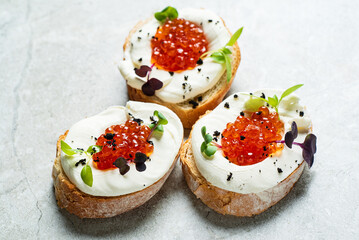 canape with caviar and herbs