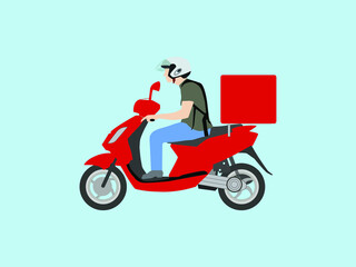 Fototapeta na wymiar Courier on a moped. Courier delivery