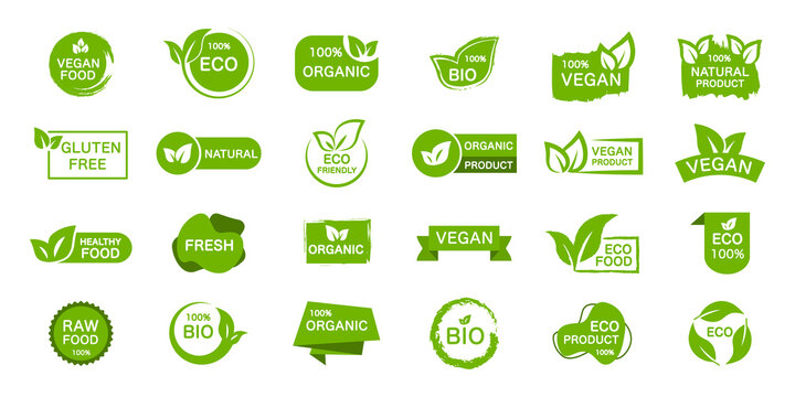 Premium Vector | 100 natural product label icon sign sticker for organic  products organic food badge vector illustration