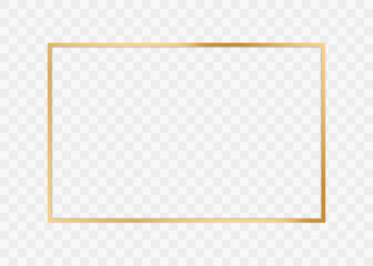 Gold shiny frame. Golden glowing rectangular border. Vector illustration.