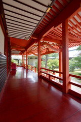 大覚寺　霊明殿の朱塗りの廊下　京都市