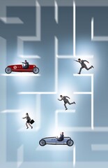 Business people trying to escape from maze labyrinth
