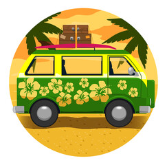 Green van vector illustration, vector  car icon