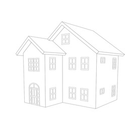 Fototapeta premium two story house outline, black and white 3d illustration
