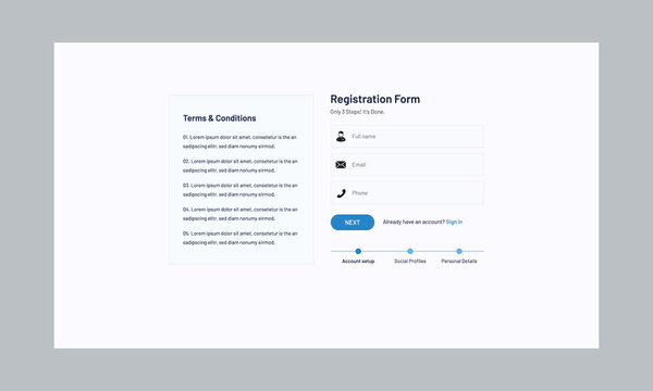 Modern flat registration form template. Webform set  & element for your web design