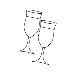 champagne glasses hand draw icon isolated on white background. Vector