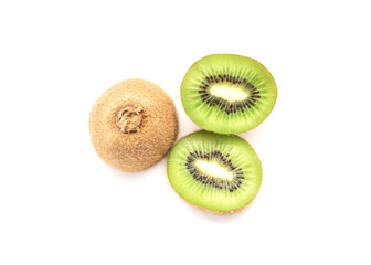 Sice of golden and green kiwi fruits isolated on white background