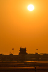 sunrise  in the airport , Faro Algarve Portugal 