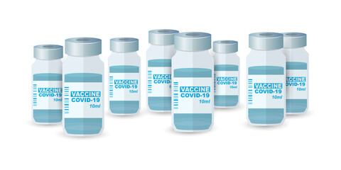 Coronavirus Vaccine. Covid-19 vaccine vials on a white background. Vector drawing.