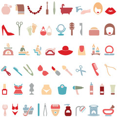 Woman's things set. Girl accessories icons 