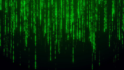 Digital background green matrix. Matrix style program. Stream of Decimal Digits. Computer code.