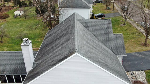 Aerial Residential Roof Inspection by Drone Including Damage Detail - Roof Line Wide
