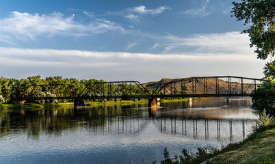 Fort Benton Historic 'Old Bridge' across the Missouri River in 'sleepy little river town' Fort...