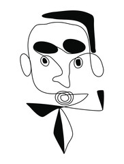 Abstract surreal face continuous one line drawing Trendy Portrait doodle ink drawing abstract face minimalistic style One line drawing Modern line art Vector illustration