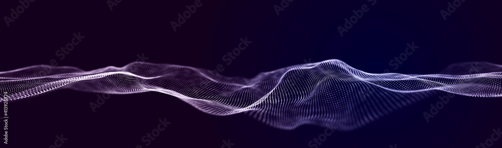 Aufkleber Abstract neon wave background in purple and blue tones. Visualization of computer virtual reality.3D rendering.