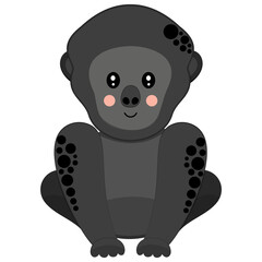 Flat cute smiling cartoon western gorilla with ruddy cheeks sitting on white background. Cute african primate for kids graphic design, sticker, logo. Vector.