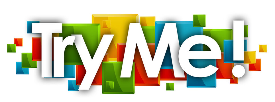 Try Me word in colored rectangles background