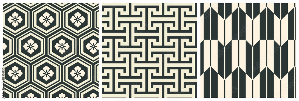 Poster asian kojitsunagi seamless pattern as turtle hexagons.