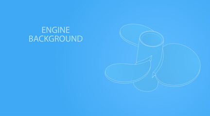 3d scheme drawing of a motor boat propeller on a blue background. Isometric vector illustration. © Ra