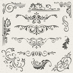 Flourish Border Corner and Frame Elements Collection. Card Invitation . Victorian Grunge Calligraphic. Wedding Invitations Set. Medieval Ornament Borders. Flower Leaf Silhouette