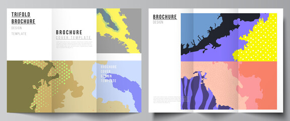Vector layouts of covers design templates for trifold brochure, flyer layout, magazine, book design, brochure cover. Japanese pattern template. Landscape background decoration in Asian style.