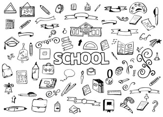Freehand drawing doodles items. Back to school. illustration. Design ellements