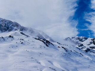 Fototapeta na wymiar Vue from La Mongie ski resort, mountain in French Pyrenees, France