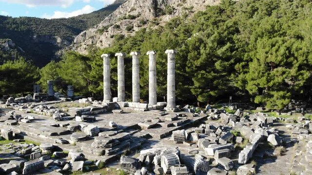 Top view of the temple of Athena Polias in the ancient Priene. Turkey