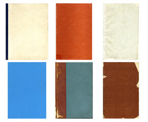 Paper and textile textures set. Blank retro pages and old book covers. Rough faded canvas surface. Perfect for background and vintage style design. Empty place for text.