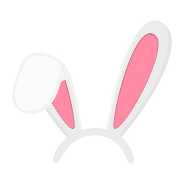 Hare ears mask isolated on white background. Funny rabbit ears for Easter or spring time celebration. Element of hare costume for photobooth. Vector flat cartoon illustration. 