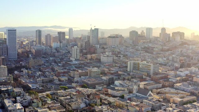 Aerial: Exploring San Francisco neighborhoods, drone view