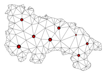 Polygonal mesh lockdown map of La Rioja Spanish Province. Abstract mesh lines and locks form map of La Rioja Spanish Province.