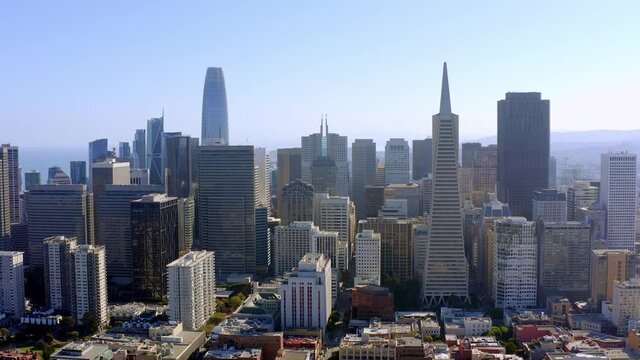 Aerial: Skyscrapers and downtown, drone view