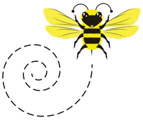 Flying Yellow and Black Bumblebee Smiling Illustration with Clipping Path Isolated on White Background