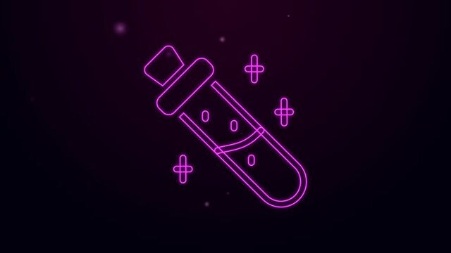Glowing neon line Bottle with potion icon isolated on black background. Flask with magic potion. 4K Video motion graphic animation.