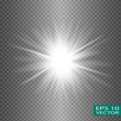 Glow white light effect set, lens flare, explosion, glitter, line, sun flash, spark and stars. Abstract special effect element design.