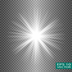 Glow white light effect set, lens flare, explosion, glitter, line, sun flash, spark and stars. Abstract special effect element design.