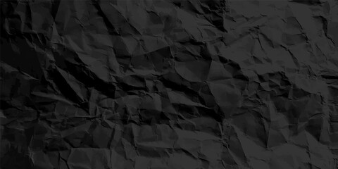 Black crumpled paper texture pattern. Rough grunge old blank. Vector abstract background.