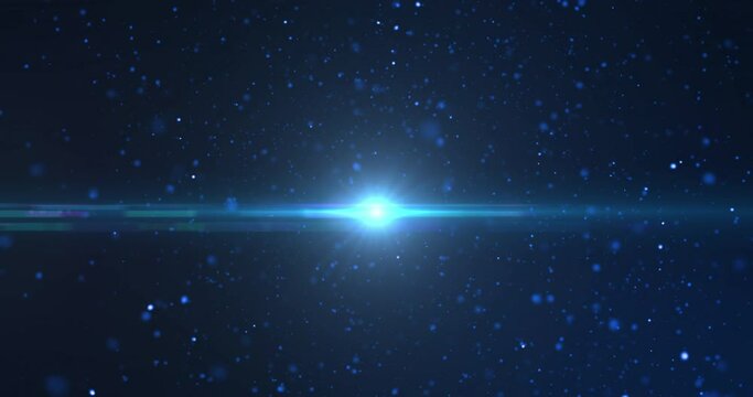 Animation of blue spots of light flickering with glowing blue star on blue bakcground