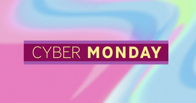 Animation of cyber monday text in yellow letters over red pastel waving shapes