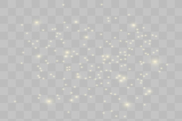 yellow sparks glitter special light effect. Vector sparkles on transparent background. Christmas abstract pattern. Sparkling magic dust particles