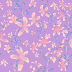 Seamless pattern. Romantic pastel flowers on a pink background. Endless background for textile, fabric, clothing, packaging. 