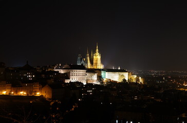 Night photo of Prague Castle, Saint Vitus Cathedral, Czech Republic.