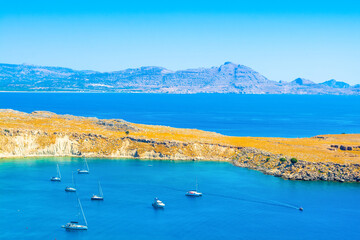 Obraz premium Lindos Bay on the Rhodes island, Greece