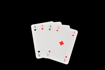 4 Asse, Spielkarten, Poker, Spielkarten auf schwarzem Hintergrund, Joker, Spielblatt