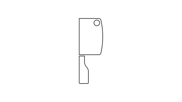 Black line Meat chopper icon isolated on white background. Kitchen knife for meat. Butcher knife. 4K Video motion graphic animation.