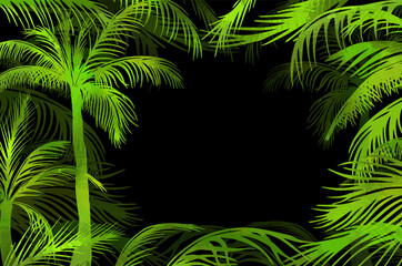 A frame of green palm leaves. Hello summer. Vector illustration