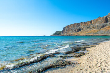 Beautiful rocky beach  on the shore of Mediterranean Sea